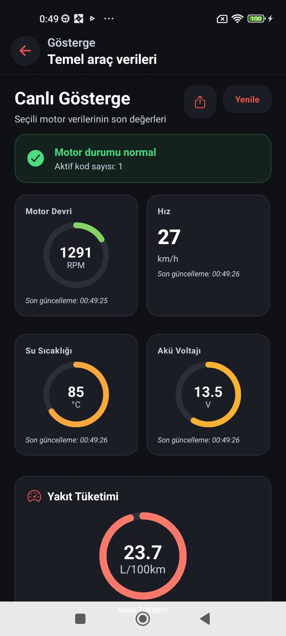Aracım Cepte uygulama ekranı